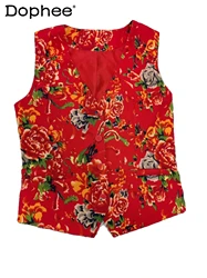 Men's Waistcoat Northeast Big Flower Slim-Fit Fried Street Sleeveless Festive Red V-neck Youth Popularity Trendy Male Vest