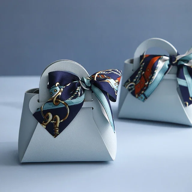 

Leather Packaging Bags 20PCS Wedding Favour Distributions Bow Ribbon Candy Box Mini Handbag Gift Bags