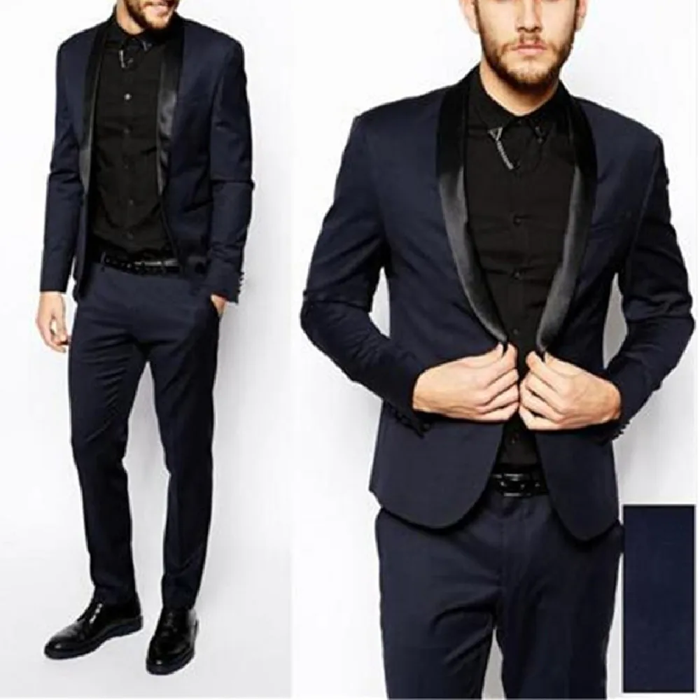 

Navy Blue Trajes De Hombre Groom Suit 2Pieces(Jacket+Tie+Pant) Costume Homme Tuxedos Groom Suit Terno Masculino Anzug Herren