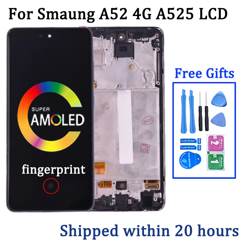 6.5 `삼성 A52 4G A525 A525M A525F/DS LCD 터치 스크린 디지타이저 프레임 수리 부품 용 슈퍼 AMOLED ..