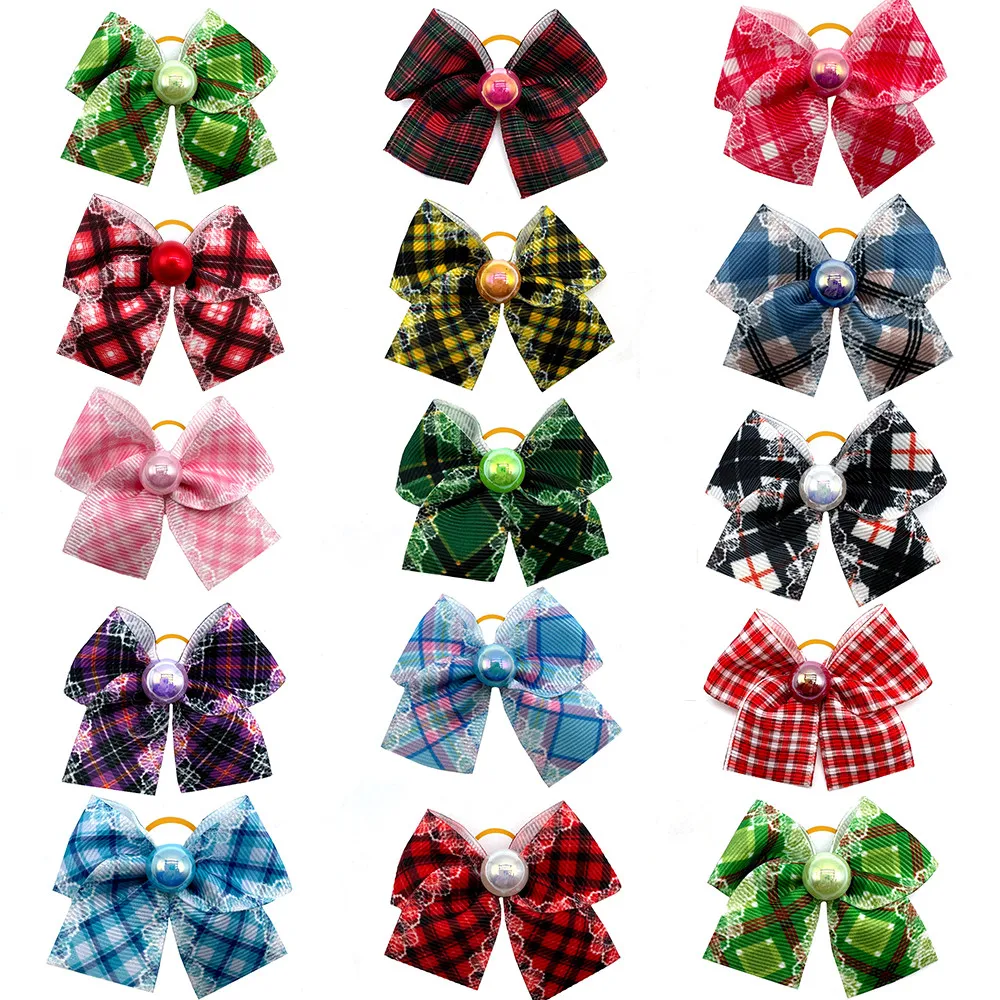 50/100pcs Small Dog Grooming Bows Pearl Plaid Style Pet Dog Hair Bows Rubber Bands Dog Hair Accessories Pet Supplies for Dogs 6