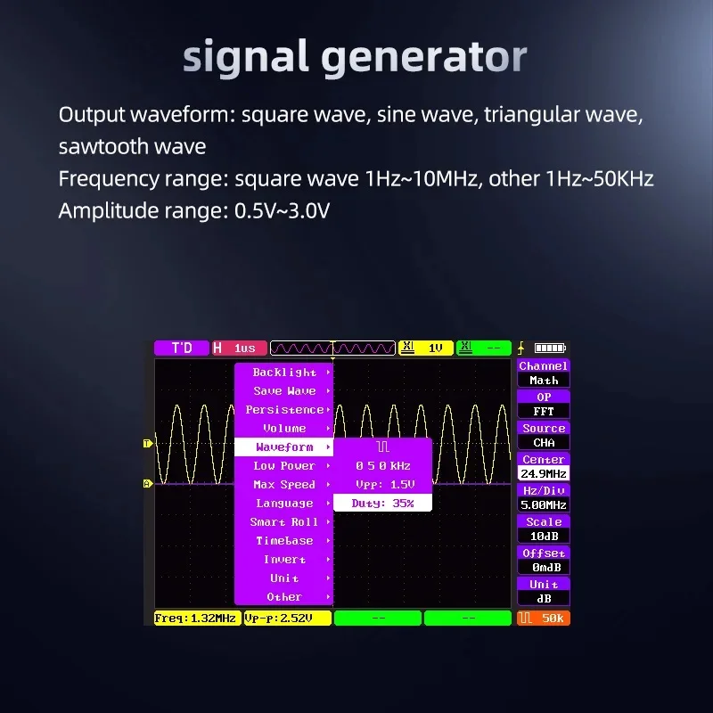 ALIENTEK DS100 Mini Digital Handheld Oscilloscope 50MHz Bandwidth Dual Channels Multifunction Electronic Component Tester Tools