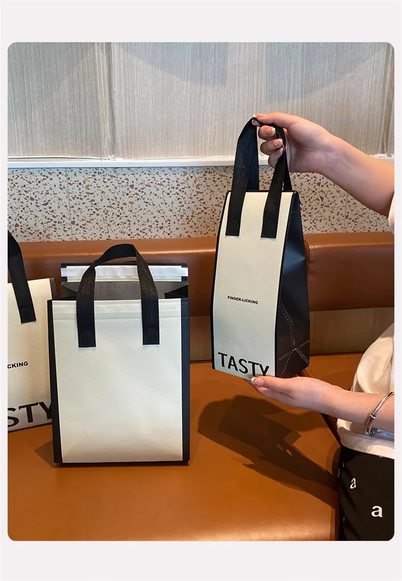 10pcs Non-Woven Insulated Tote Bags – Portable Reusable Fabric Pouches for Food, Cake, ... - SKU NWIT1834 - UGI Packaging