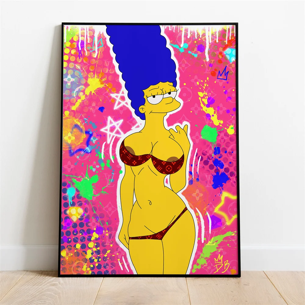 Funny Simpson Cartoon Poster Disney Graffiti Art Prints Modern Girl Bikini  Art Pop Street Canvas Painting Fitness Room Decor - AliExpress