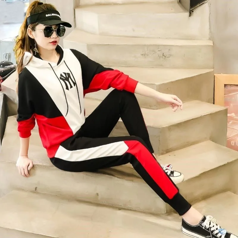 Women's Casual Suit 2023 Spring Summer New Loose Korean Fashion Sweater  Tops Printed Pants 2 Two Piece Set For Women Sportswear