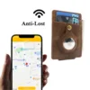 100% Genuine Leather Cash Clip Wallet with AirTag Wallet for Men Mens Wallet with Cash Clip with AirTag Holder for Air Tag 5