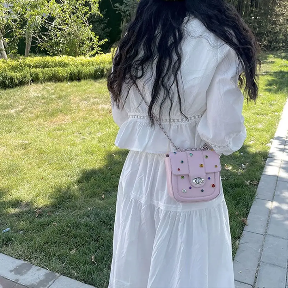 Colorful Diamond Shoulder Bag Fashion Square Pu Leather Crossbody Bags for Women Large Capacity Chain Purse Students