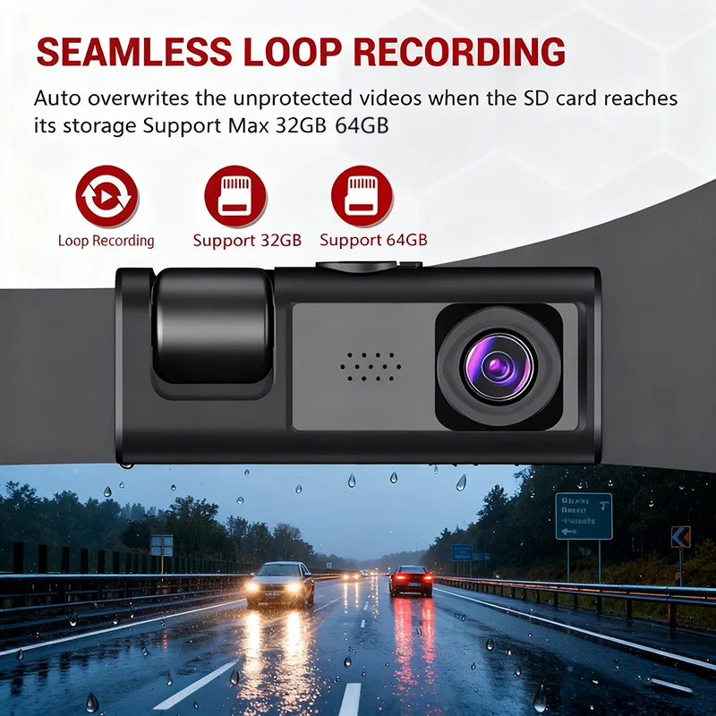 3 Lens Car DVR recorder, video recorder, Vehicle DVR Dash Cam W/ IR Night Vision Loop Recording & 2" IPS Screen 1080P 3 Camera