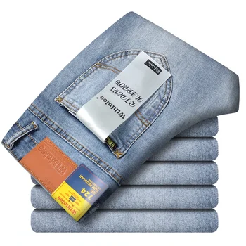 Wthinlee New Stretch Fashion Classic Blue Black Work Denim Business Men's Jeans Casual Straight  Trousers Male Brand Clothing 1