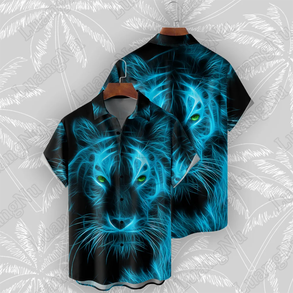 

Summer Man Shirt Hawaiian Fashion Tiger Print High Quality Chemise Homme Oversized Shirts for Men 2023 Black Casual Tops Camisas