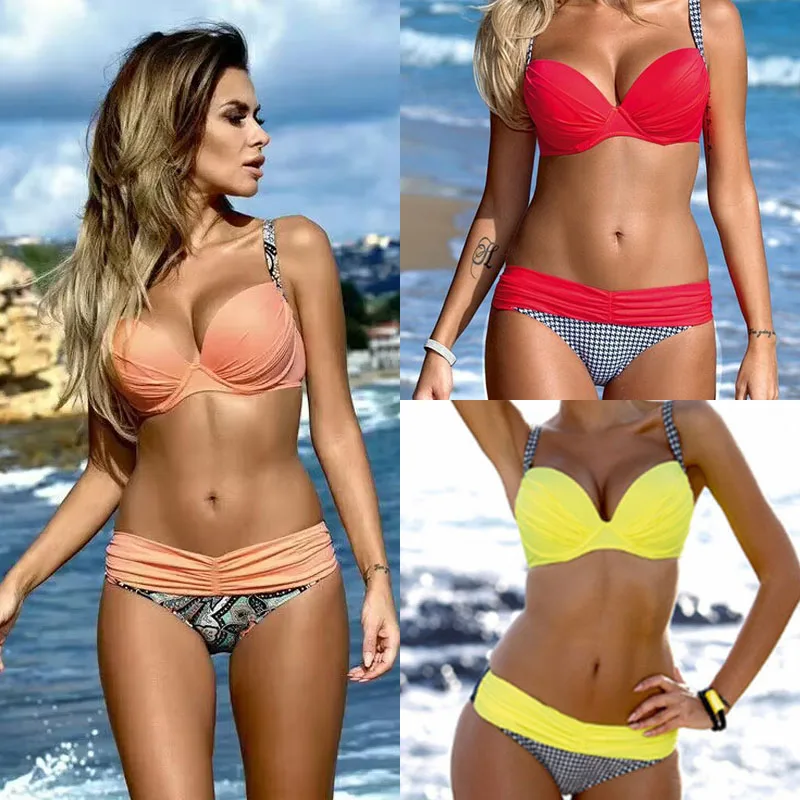 Bikini Set Women Swimwear Bikini Swimsuit Sexy Bikinis Women's Swimsuit Summer Low Waisted Bathing Suits Halter Top Push Up Bikini Set Swimwear Swim Suit