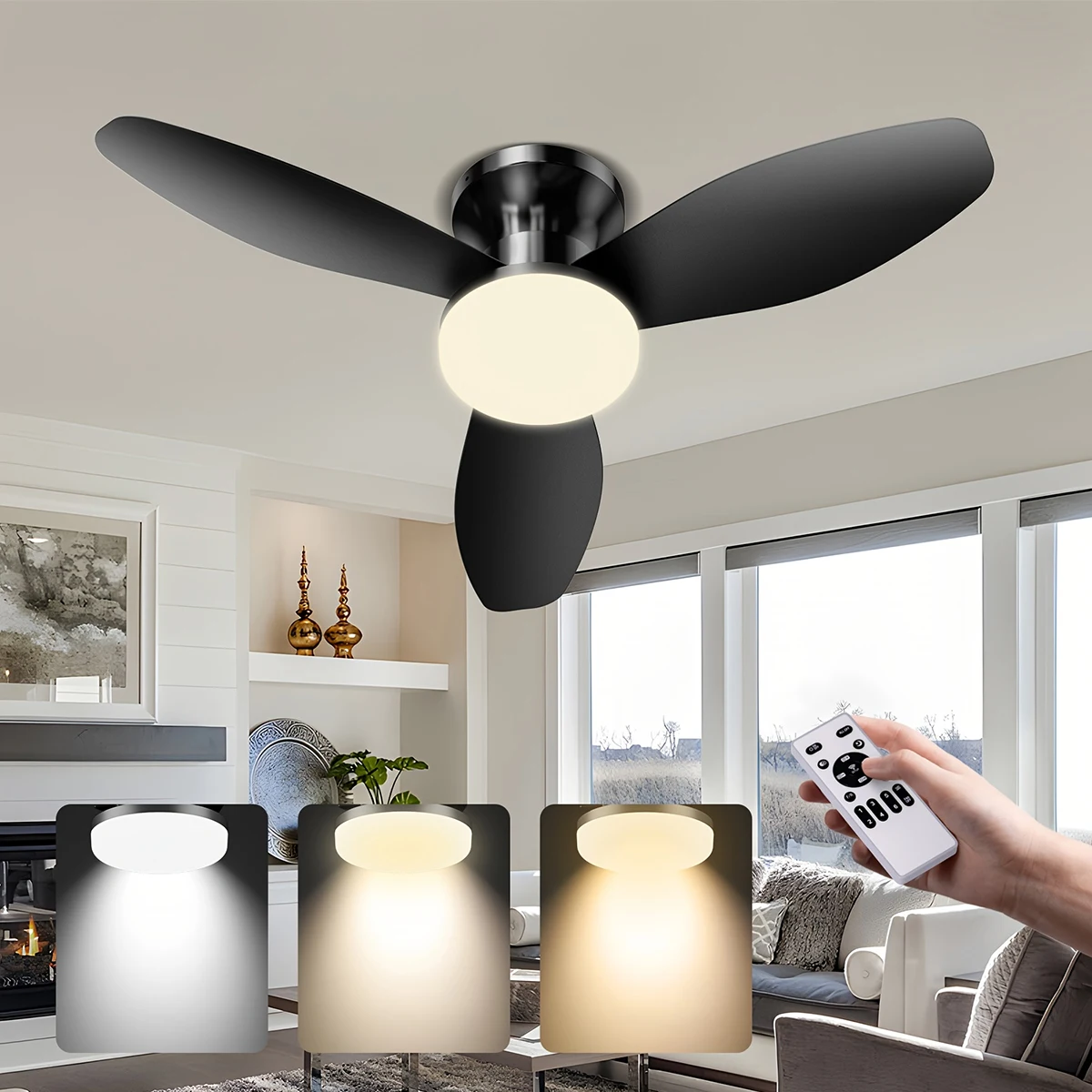 2 in 1 LED 천장 선풍기(조명 및 리모컨 포함), 초저소음 6단 풍속 조절, 디밍 가능 타이머 설정, 양방향 회전 DC 모터 (실내용)