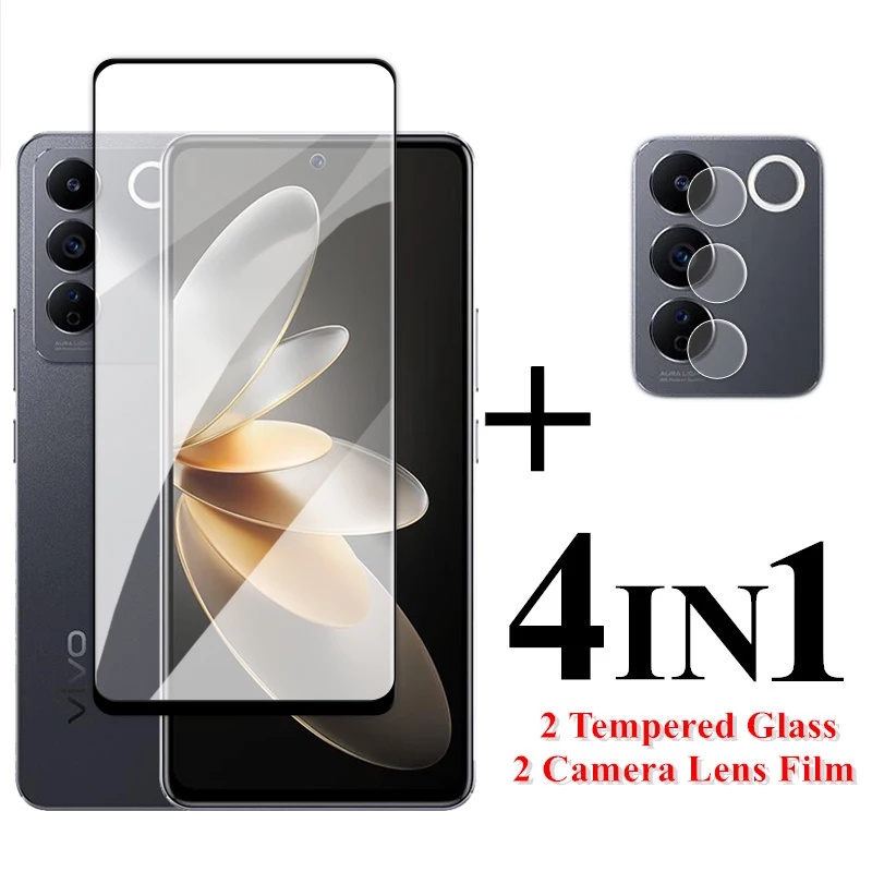 цена For Vivo V27E Screen Protector 6.62 inch Full Glue Cover Glass For Vivo V27E Tempered Glass For Vivo V27E Camera Lens Flim