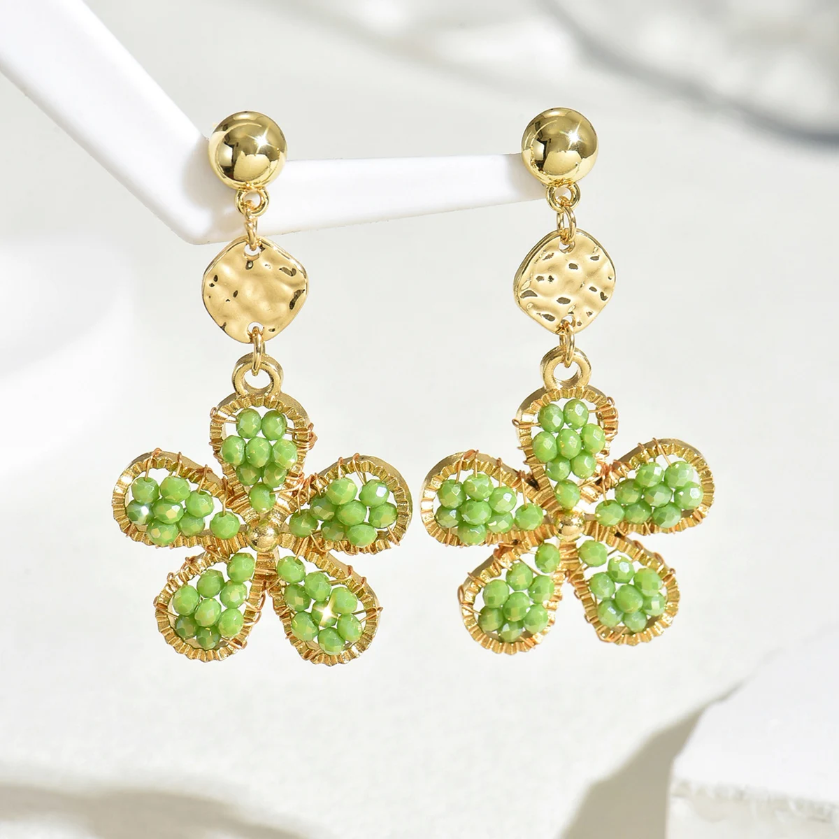 Bohemia Ethnic Handmade Flower Beaded Drop Earrings for Women Elegant Trend Crystal Beads Earrings Summer Party Jewelry Gifts