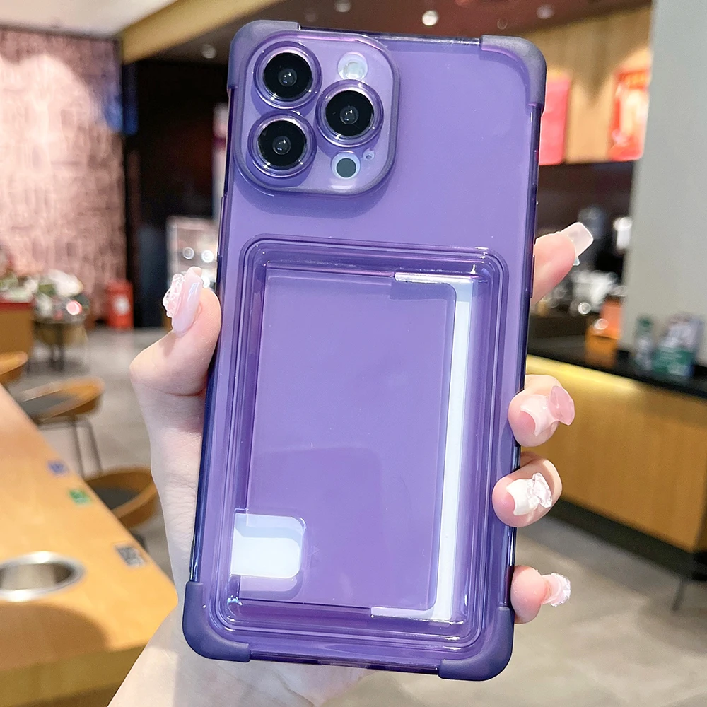 Transparent Silicone Shockproof Card Holder Phone Case