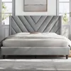 Bed Frame Upholstered Platform Bed with Wing Side/Wooden Slat Support/Tufted Headboard with Wing Side/Mattress Foundation 1