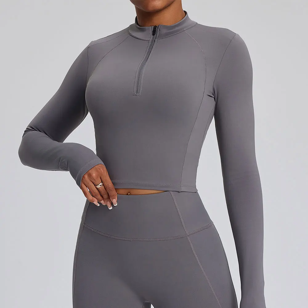 Half Zipper Long Sleeve Yoga Shirts Sport Top Fitness Yoga Top Gym Sports Wear For Women Push Up Running Full Sleeve Jacket