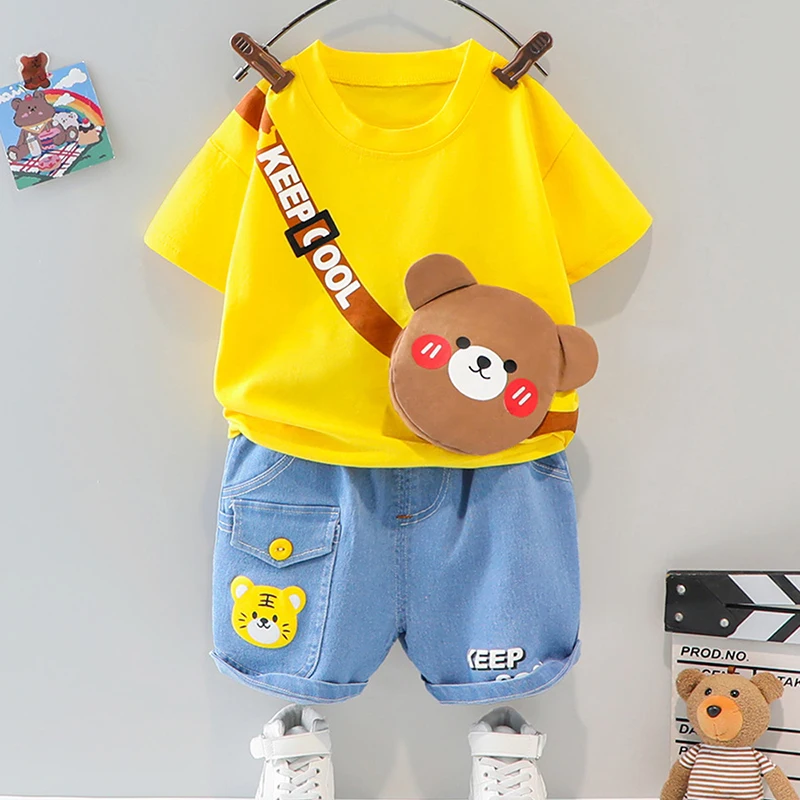 LJW 2022 Cartoon infant Suits Baby Clothing Set for Boys Girls Cute Summer Casual Clothes Set Striped Top+Shorts Kids Clothes Baby Clothing Set near me Baby Clothing Set