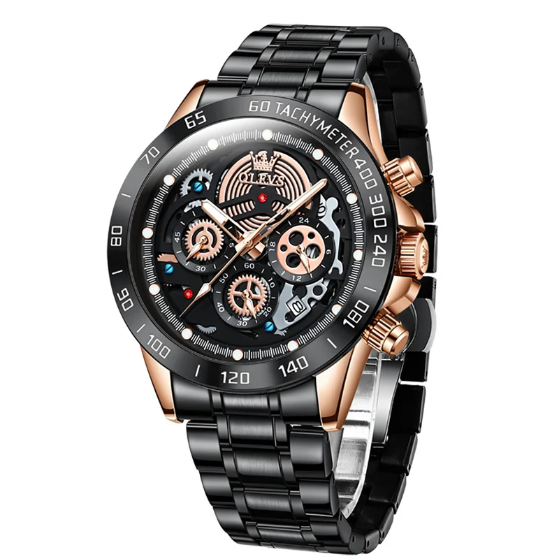 Original Design OLEVS Luxury Brand Quartz Watch for Men Male Luminous Date Waterproof Watches Black Steel Strap Reloj Hombre