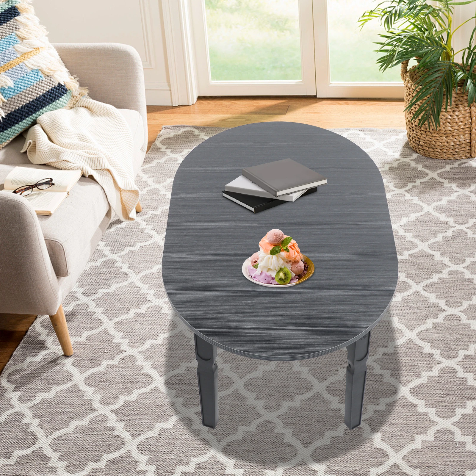 Foldable Coffee Table Modern Oval Side Table for Living Room, Bedroom & Office No Assembly Needed 2