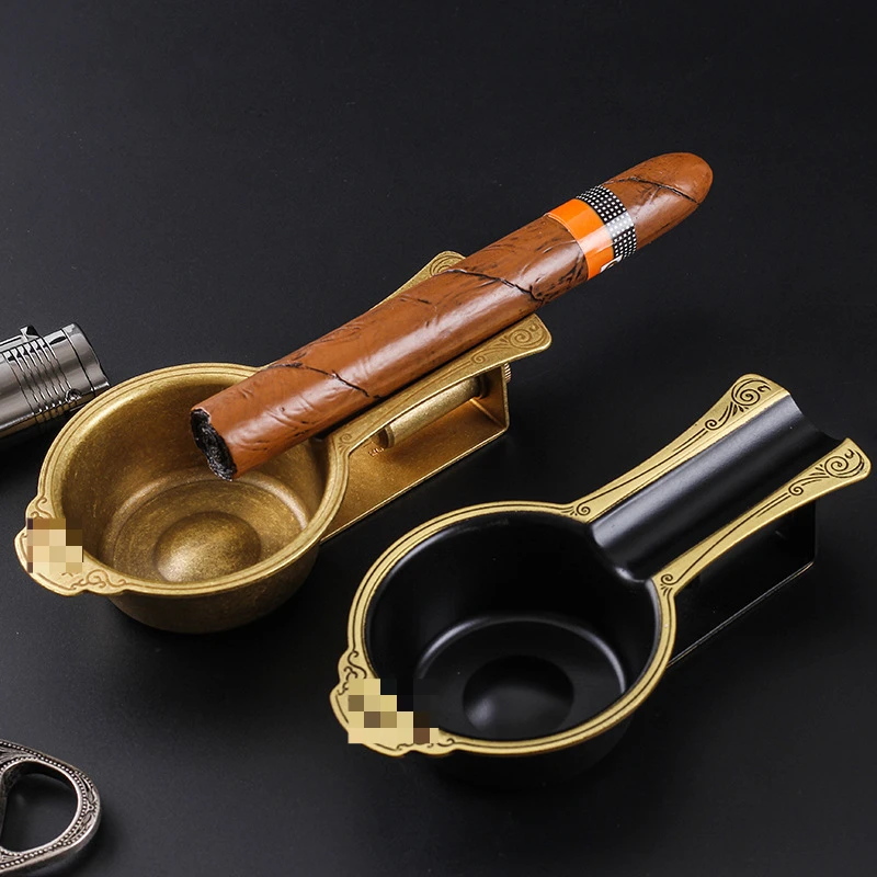 2 in 1 Cigar Ashtray with Hole Punch Opener Personalized Vintage Brass Portable