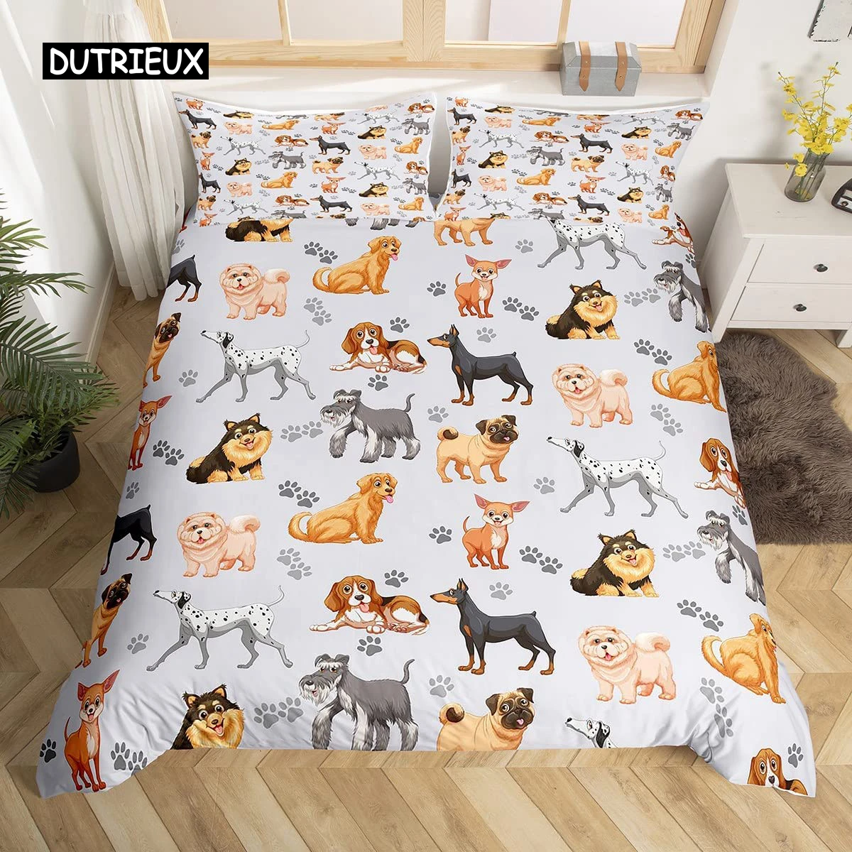 

Kids Cute Dog Bedding Set Bedclothes Cartoon Dogs Comforter Cover for Boys Girls Children Pet Puppy Animal Polyester Duvet Cover