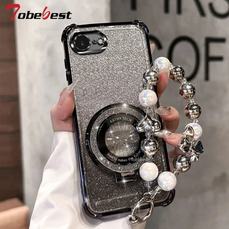 Shockproof Glitter Plating Case with Magsafe and Bead Bracelet Holder