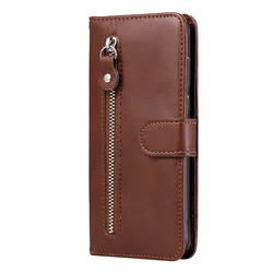 Retro Leather Wallet Cover with Zipper Pocket & Card Slots - Shockproof Flip Case for OPPO Reno 12 5G (Brown)