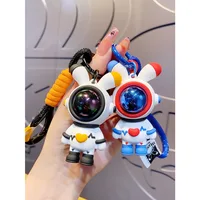 New Astronaut Rabbit Metal Keychain Black Purple Pink Blue Doll Cute Car Bag Keyring Girl Boy Couple Lover Knitted Lanyard Gift 1