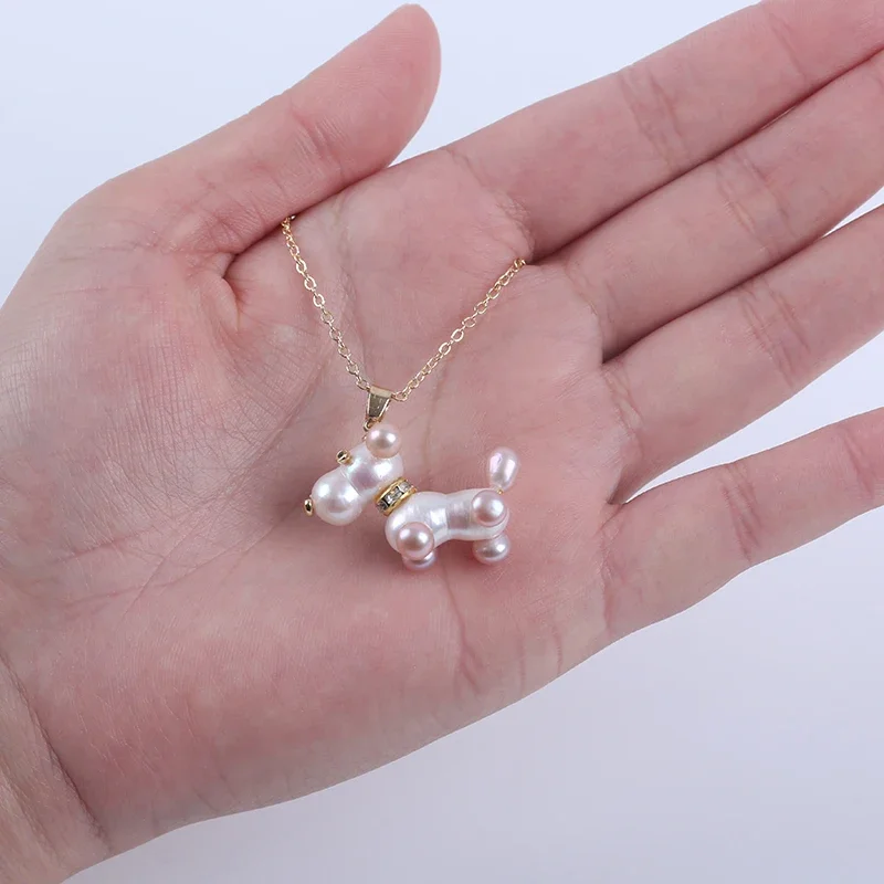 Collier De Chiot Avec Pendentif En Perles D'eau Douce En Forme De Chien Mignon, Design à La Mode Pour Filles