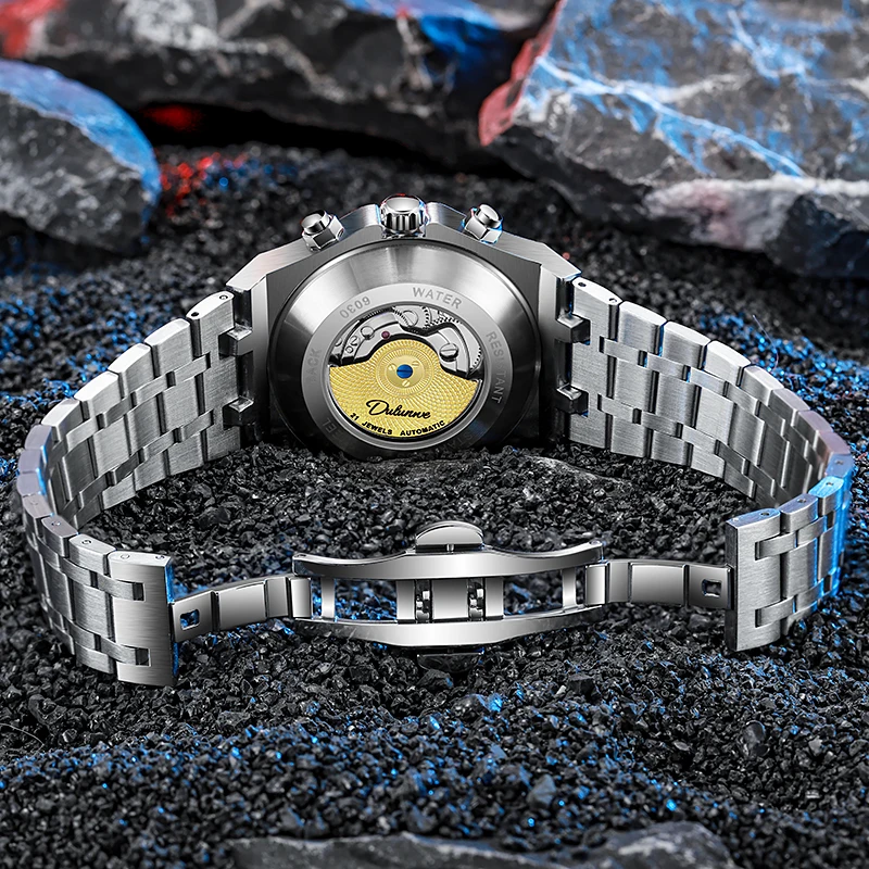 Luxury Tourbillon Watches Men Fashion Sport Rubber Strap Moon Phase Date Waterproof Automatic Mechanical Wrist Watch Man Reloj mechanical watch