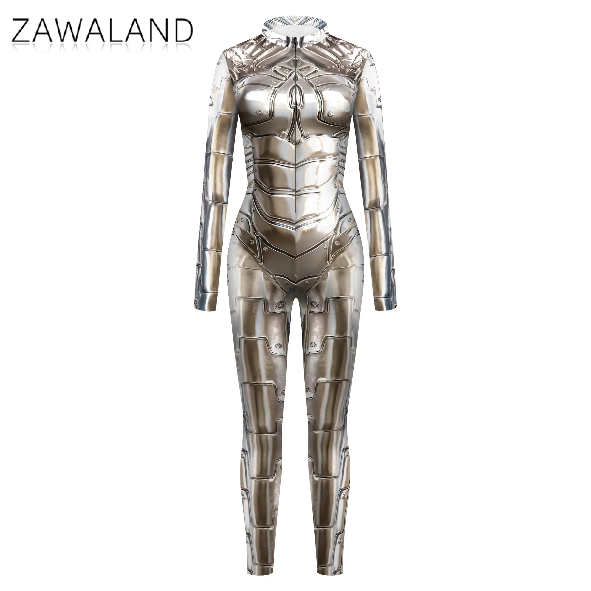 Cosplay Punk Robot Adult Women Jumpsuit Clothing Colorful Texture Print Zentai Bodysuit Thumb Sleeves Costume Halloween Outfit images - 6