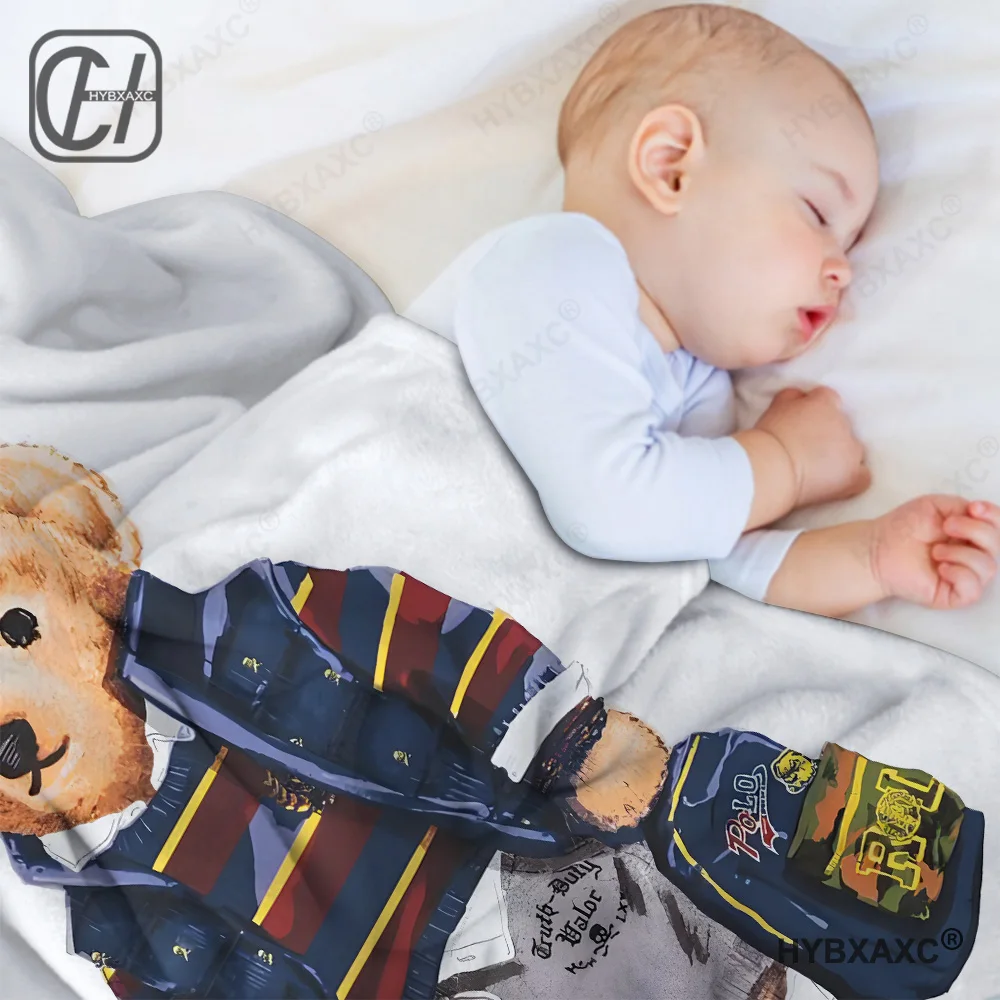 Digital Print P-Polos Bear Sofa Blankets for Winter Warm Knee Fleece Custom Bed Fluffy Soft Blanket King Size Microfiber Bedding 5
