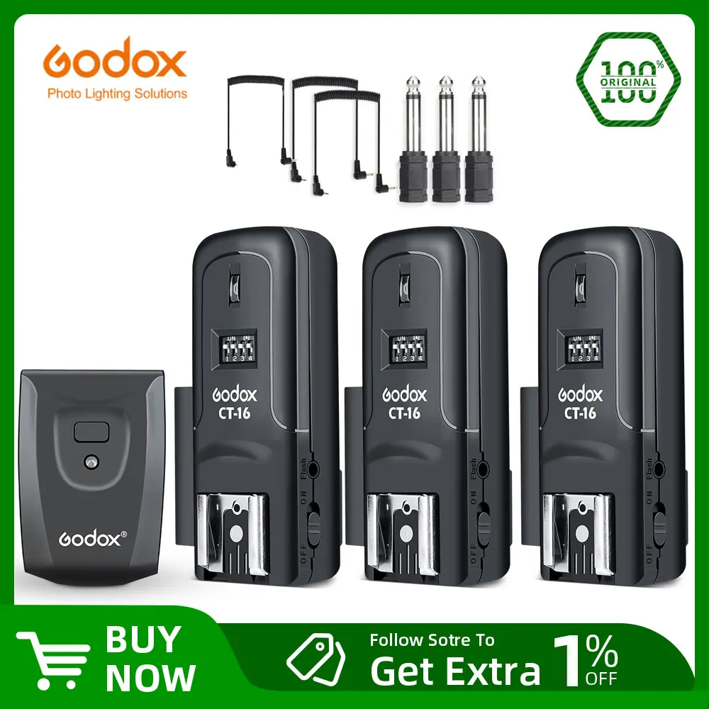 Godox CT 16 CT-16 Trigger 16 Channels Wireless Radio Flash Transmitter + Receiver Set for Canon Nikon Pentax Olympus Speedlite flash trigger