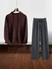 Men 100% Cashmere Sweater Pants Suit Hooded Pullover Straight Trousers Autumn Winter Casual Style Cashmere Knitted Clothing 4