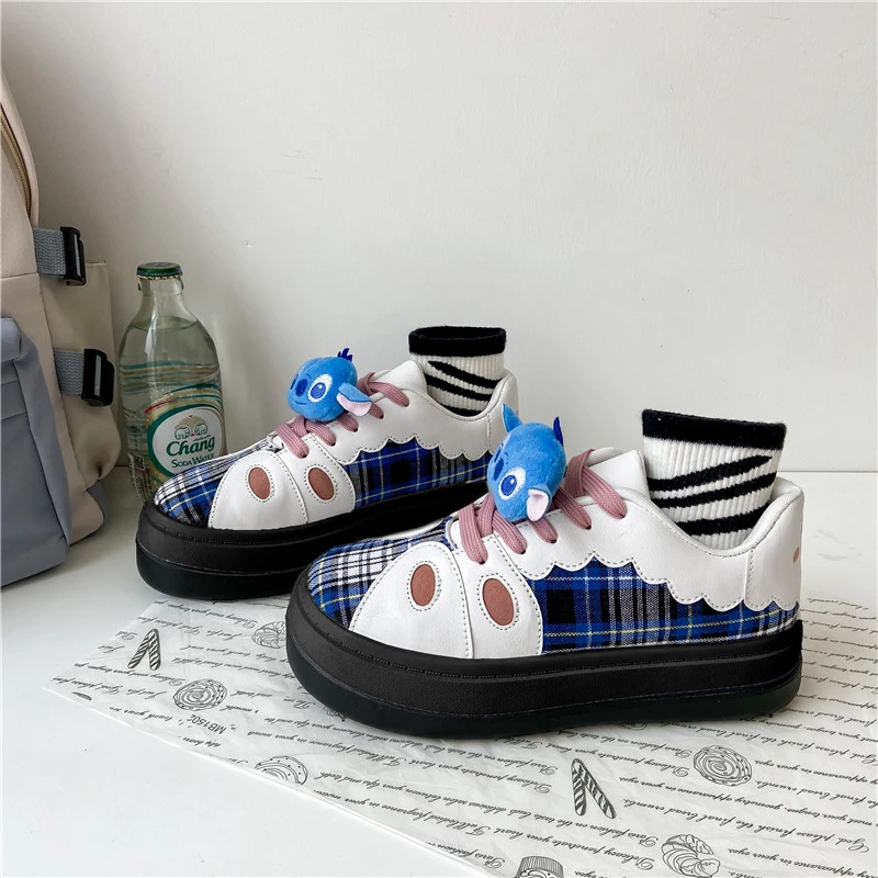 

Женские спортивные кроссовки на платформе, милые Мультяшные, стильные, шикарные, заостренные, Нескользящие, холщовые, в клетку, с круглым носком, для студентов