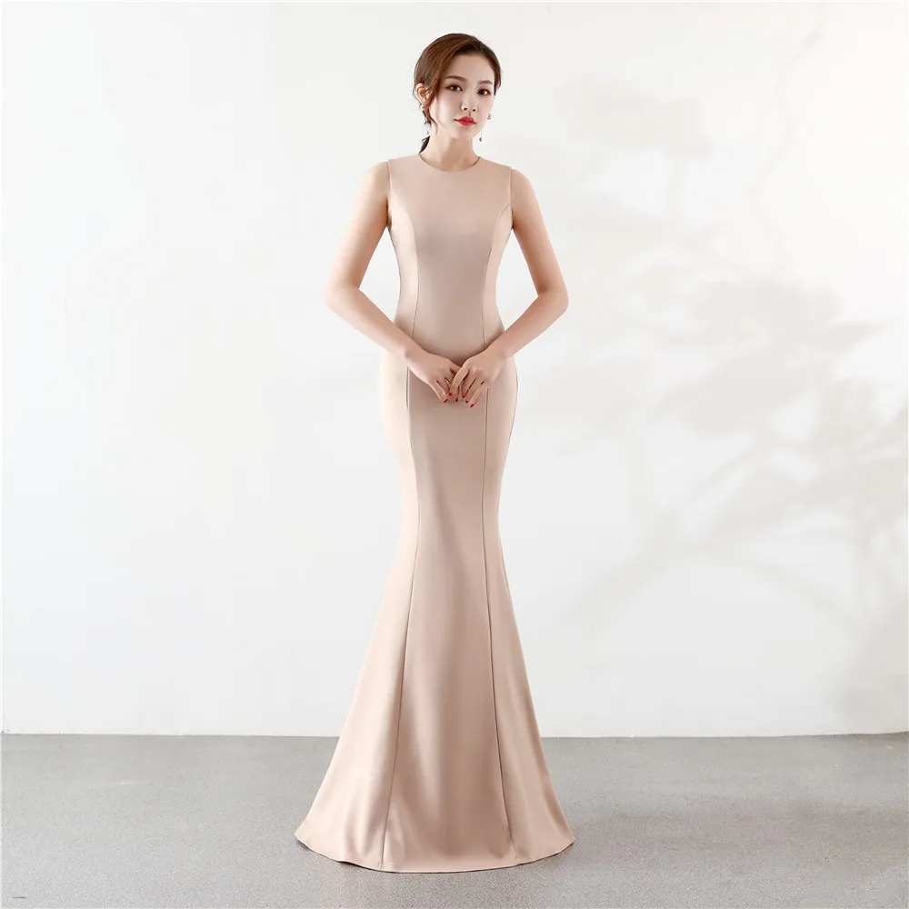 

Women Solid Crewneck Sleeveless Slim Fit Cocktail Maxi Dress Wedding Evening Party Dress