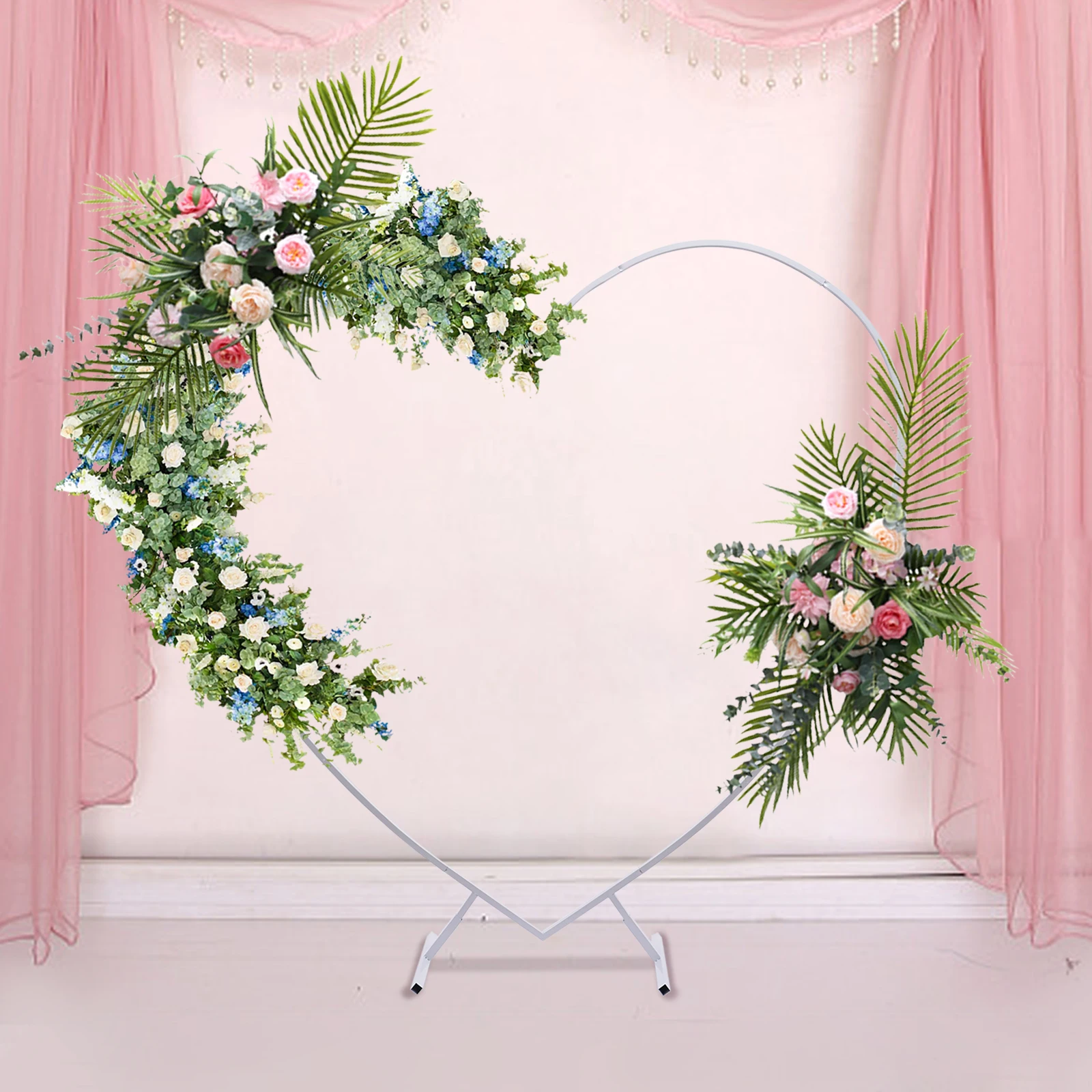 Metal Wedding Arch, 6.89ft (2.1m) Heart-Shaped White Arch Climbing Frames for Wedding Birthday Photo Background Decorations