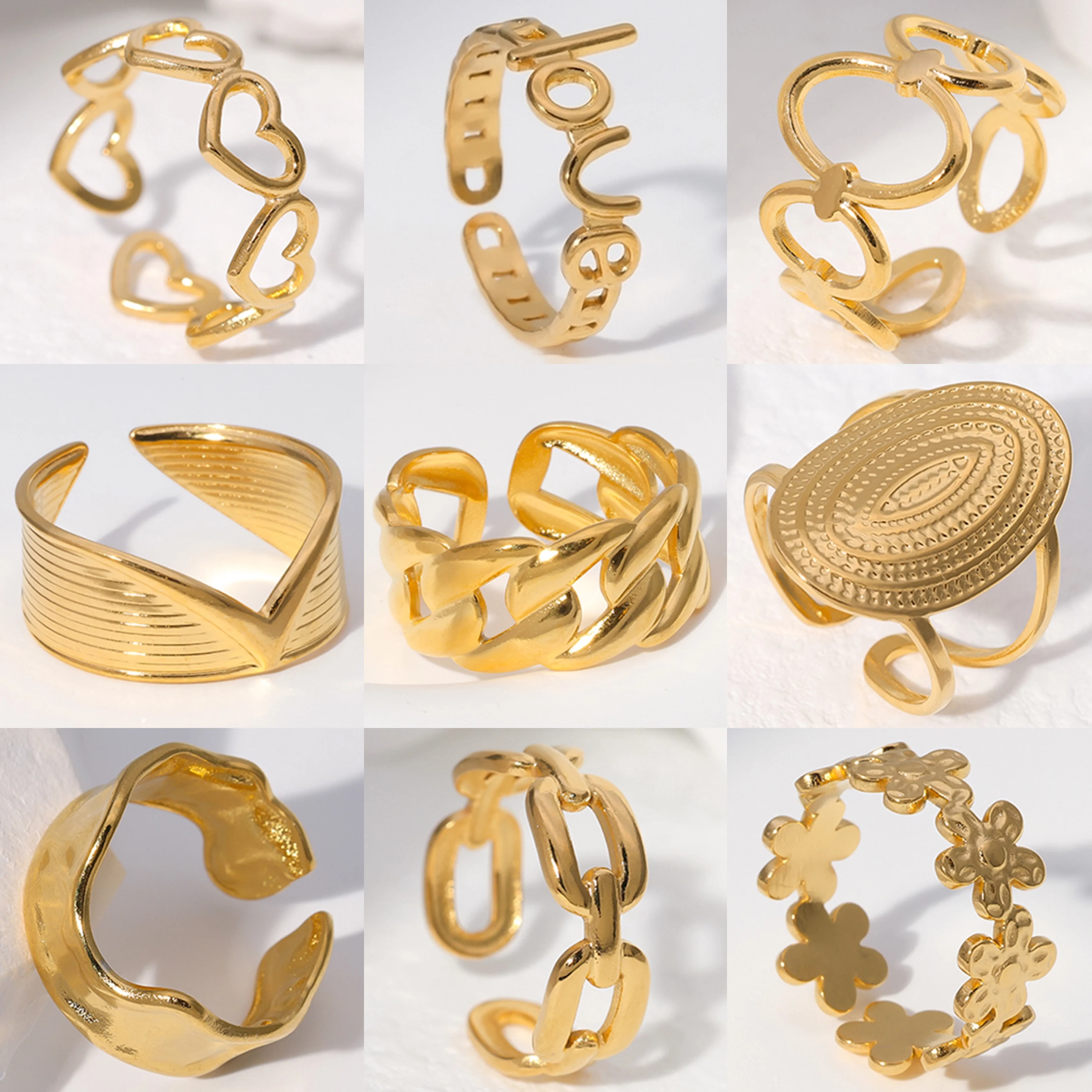 15-teiliges Y2K Ring Set - Verstellbare Mondstein Ringe Im Grunge & Goth Style