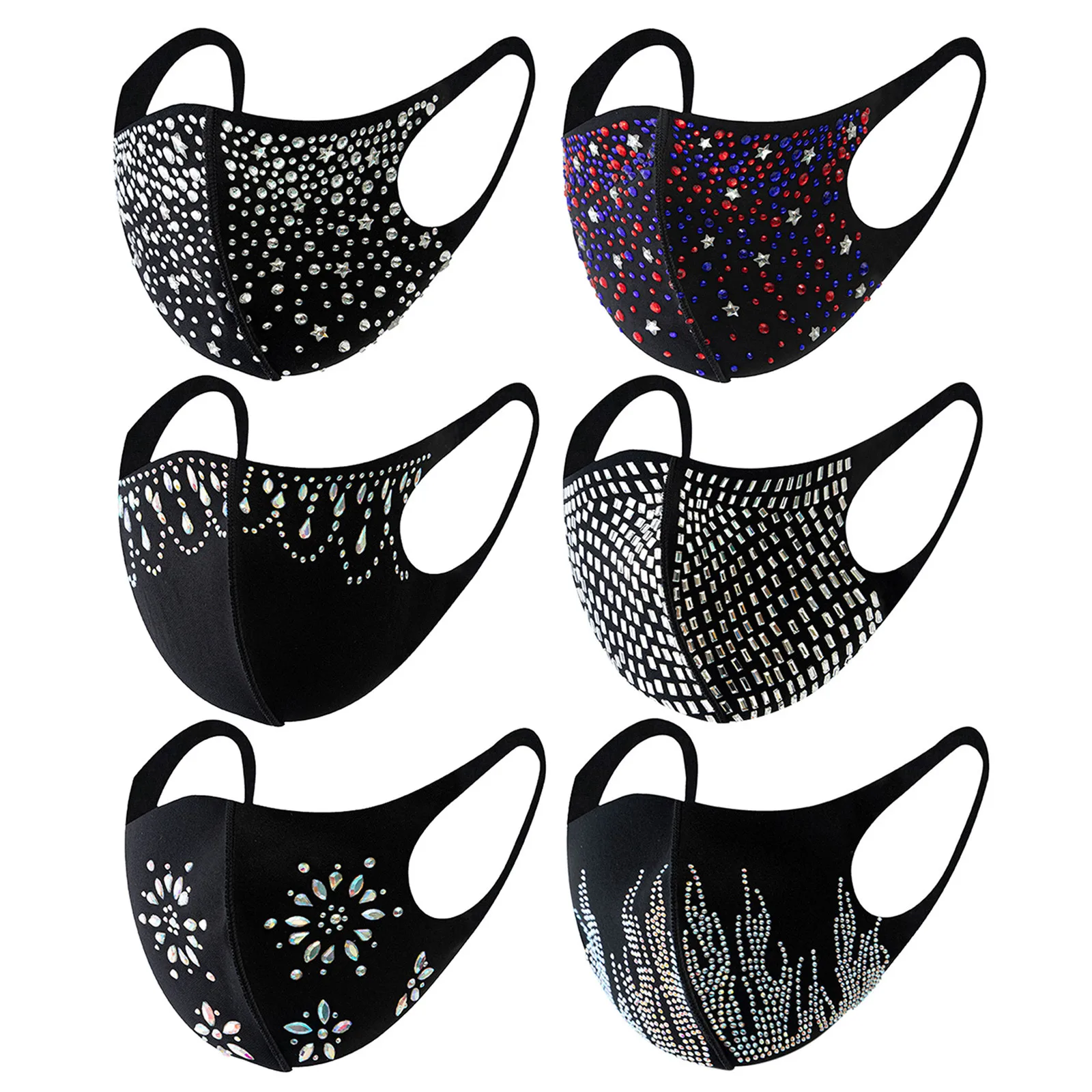 6PC Women's Masquerade Mask Ball-Golden Metal Diamond Water Crystal Color