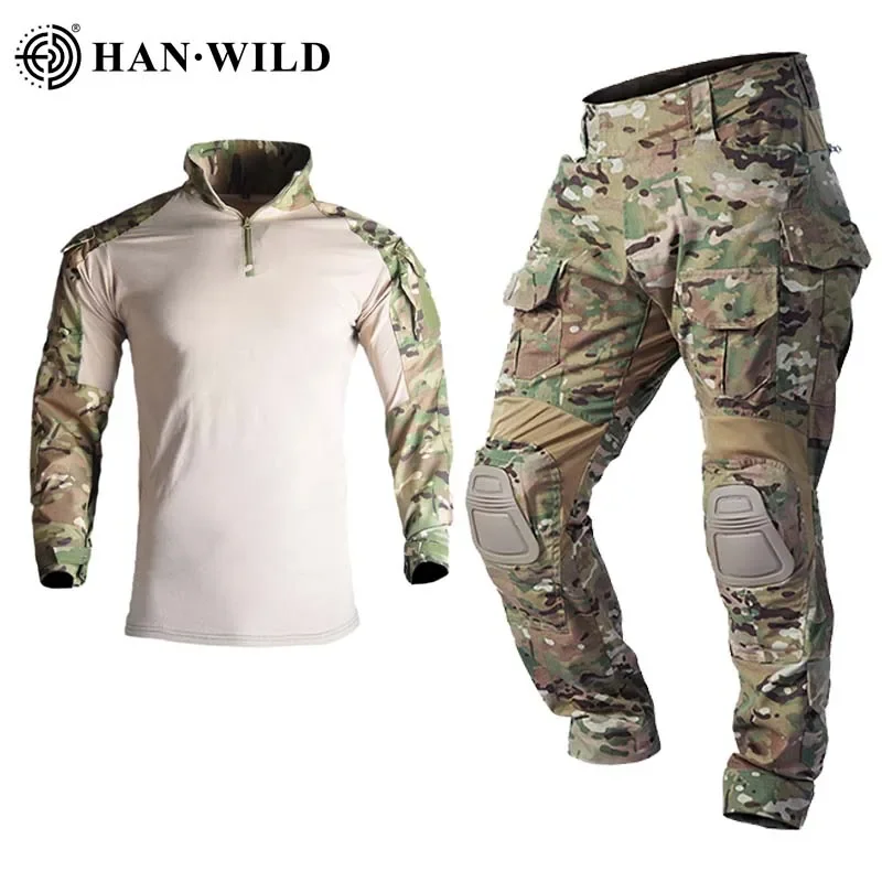 

HAN WILD G3 Tactical Uniform Combat Shirts Tactical Pants with Pads Airsoft Paintball Army Camo Suits Hiking Hunting Clothes