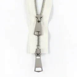 Premium Metal Double - Slider Open - End Zippers for Jackets - Auto Lock Closure, Multiple Lengths Available (White)