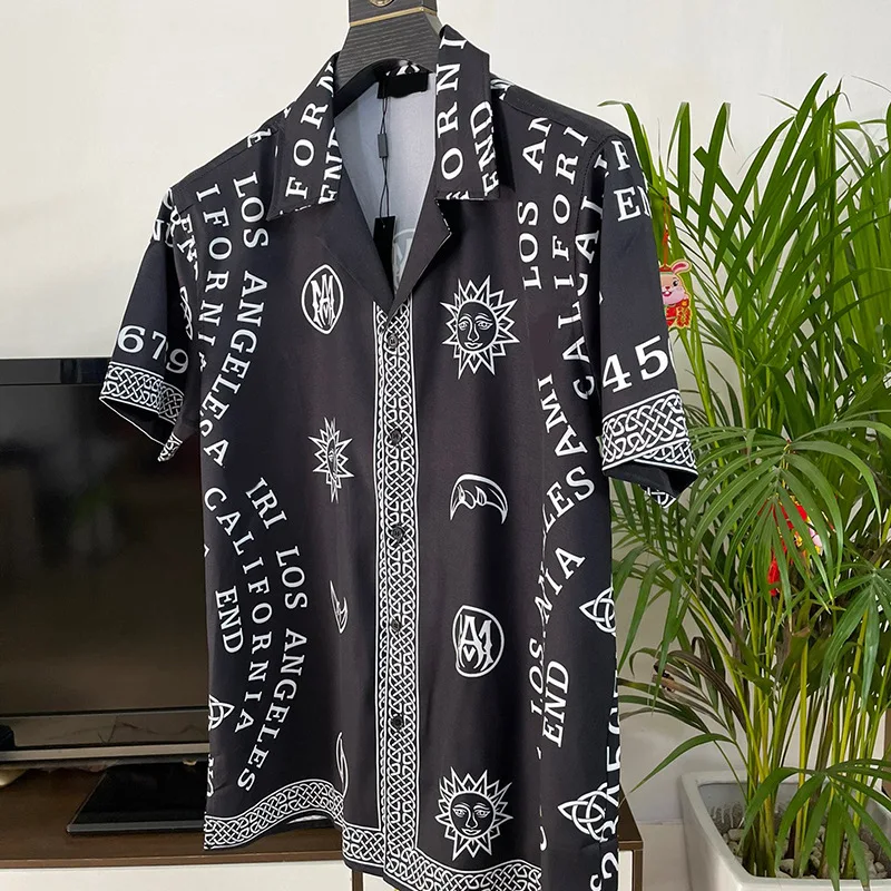 Letter Printed Shirt Mens Summer Clothes Casual Short Sleeve Social Shirt Manga Longa Prom Party
