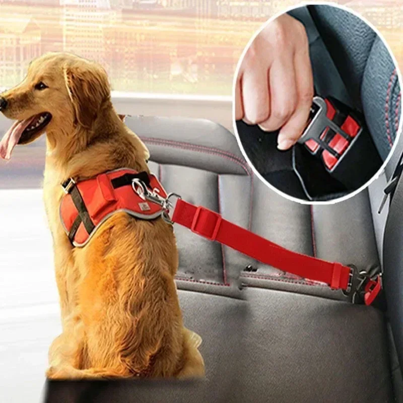 Adjustable Cat Dog Car Belt Pet Seat Vehicle Harness Lead Clip Safety Lever Traction  Collars Dogs Accessoires