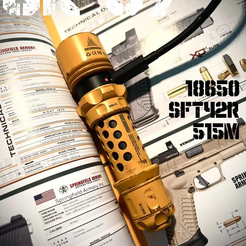 LOOP Gear SK07 손전등 3000mah 2800lm 장거리 전술 손전등 풀탭 배터리 레트로 군사 스타일 야외용 노란색