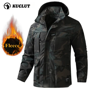 Giacca invernale tattica da uomo in pile sciolto da esterno addensare antivento caldo con cappuccio tasche multiple cappotto mimetico resistente all'usura 1