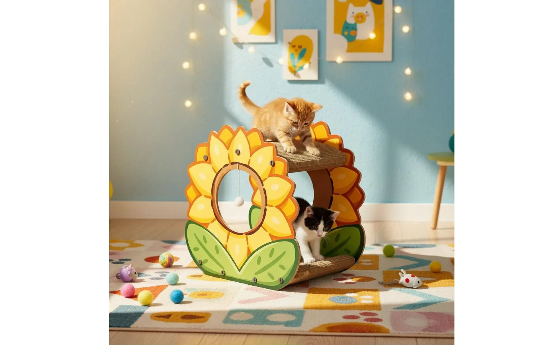 Marigold Cat Scratcher House Protects Furniture 2-Tier Cardboard Cat Lounger Corrugated Scrape Pad Mess Messless Stable