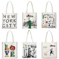 New York Souvenir Women Tote Bag Large Capacity Shoulder Bags No Zipper Eco Lady Shopping Shopper Handbag Canvas Girls Handbags 1