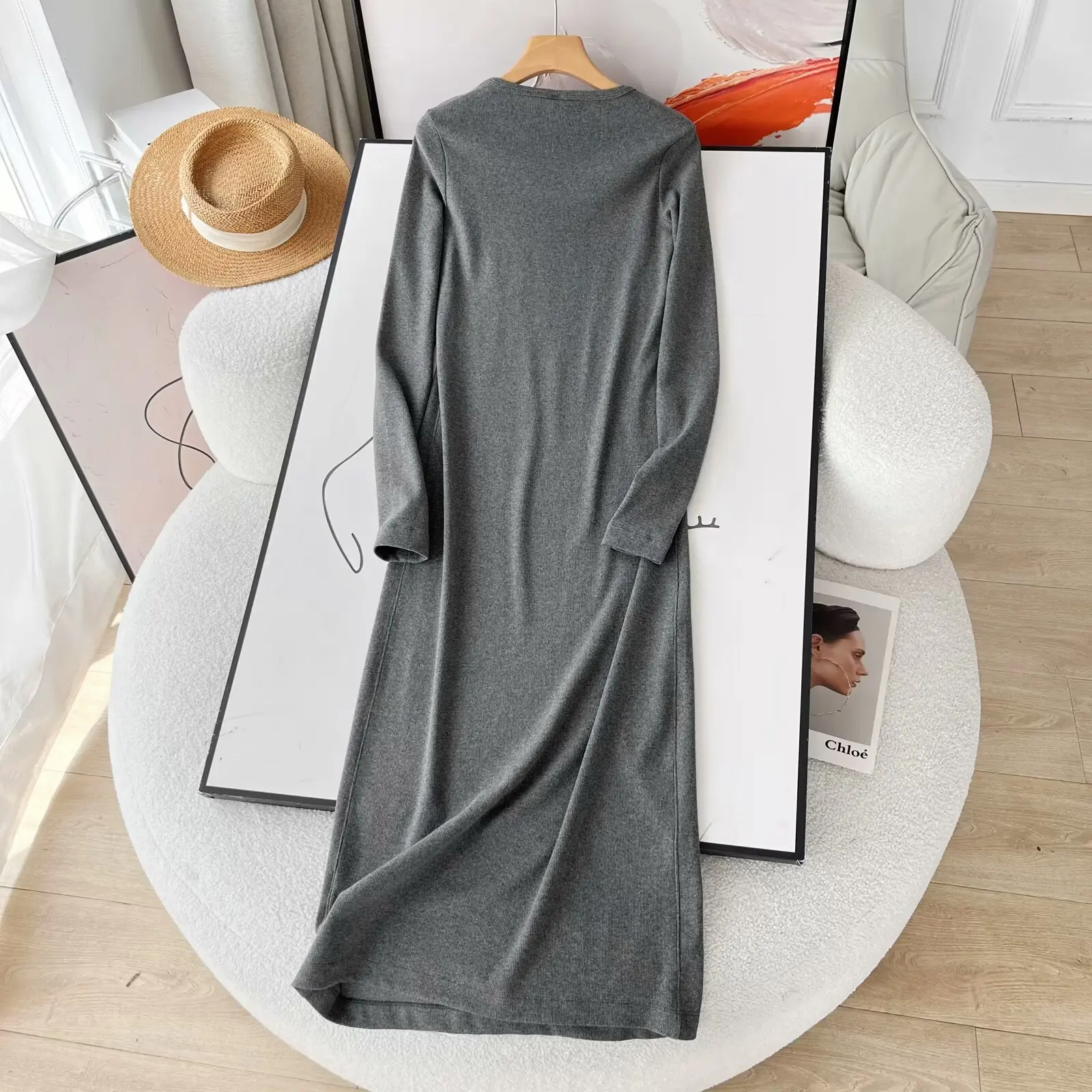 

Женское длинное платье в стиле ретро, универсальное свободное платье с длинным рукавом и круглым вырезом, весна 2024