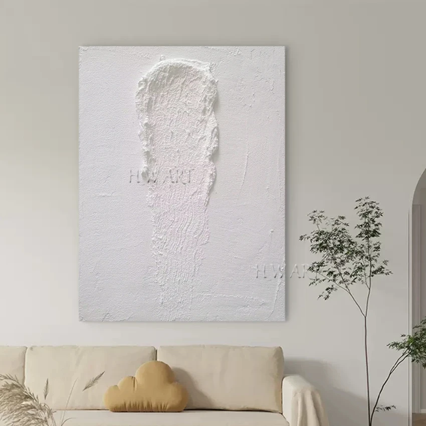 

Original Handpainted Oil Painting On Canvas Painting Large Wall Art Abstract White Texture Living Room Decor Picture No Framed